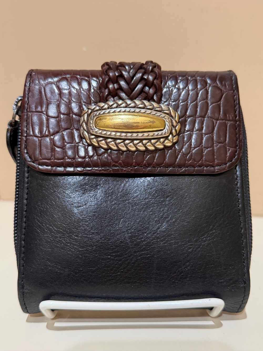 Brighton Double Fold Croc Embossed Leather Wallet